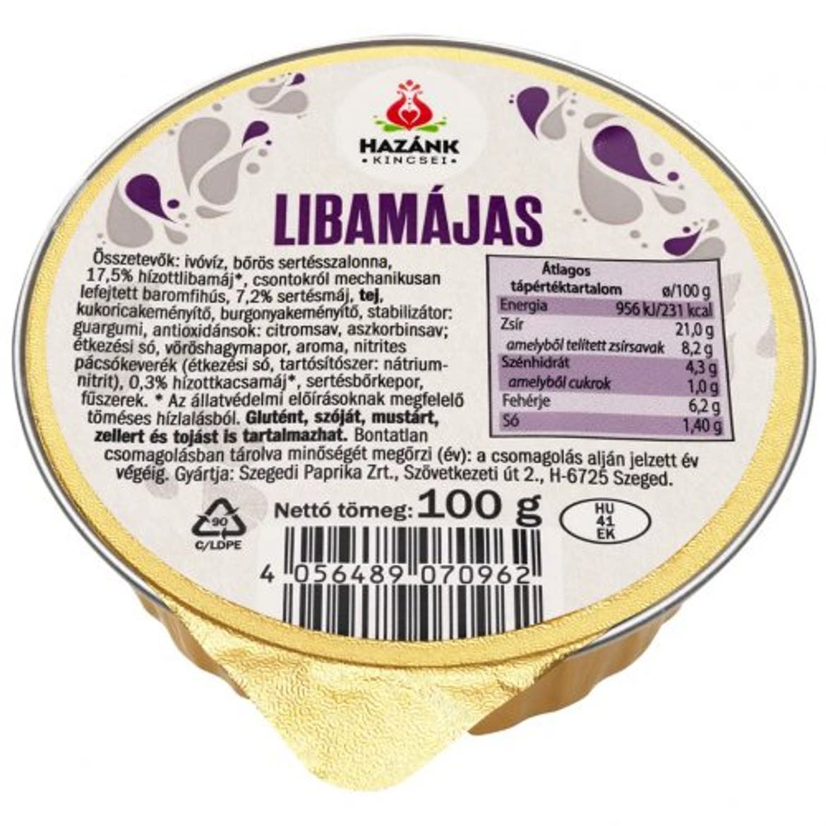 Hazánk kincsei Libamájas/Kacsamájas hízott májból, 100 g