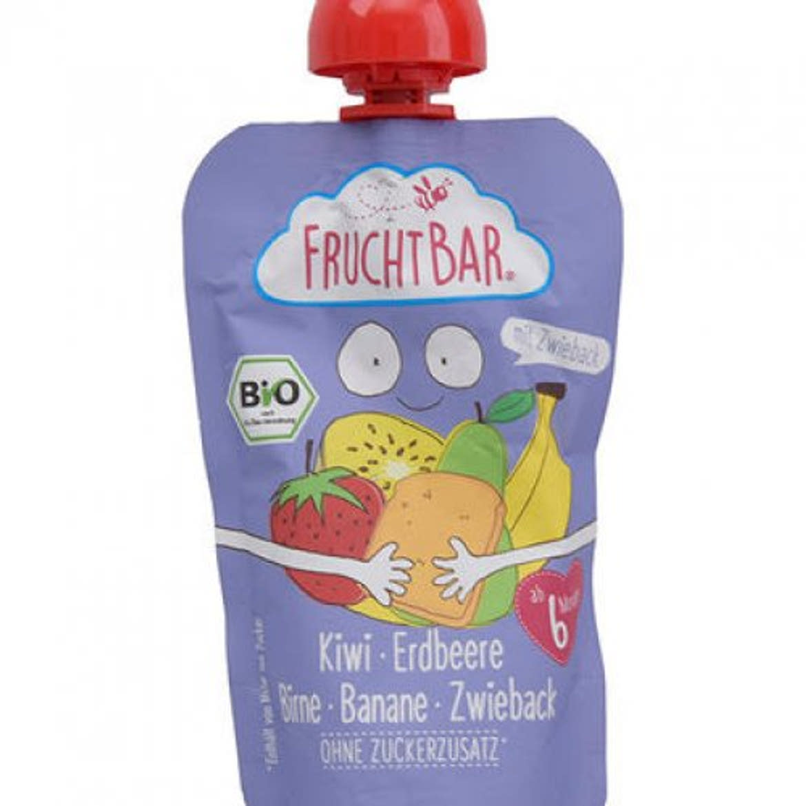 FruchtBar Bio gyümölcspüré kivi, eper, körte, banán, 100 g