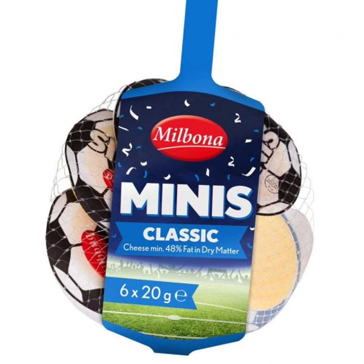 Milbona Focilabda formájú félkemény sajt, 48%, 6x20 g, 120 g