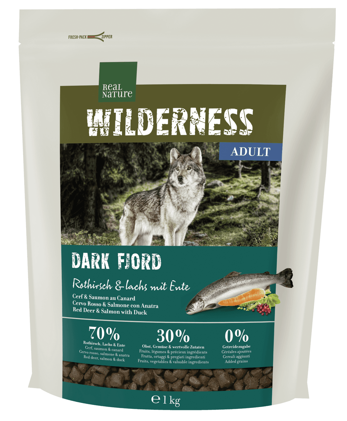 Real Nature Wilderness száraz kutyaeledel adult Dark Fjord gímszarvas& lazac