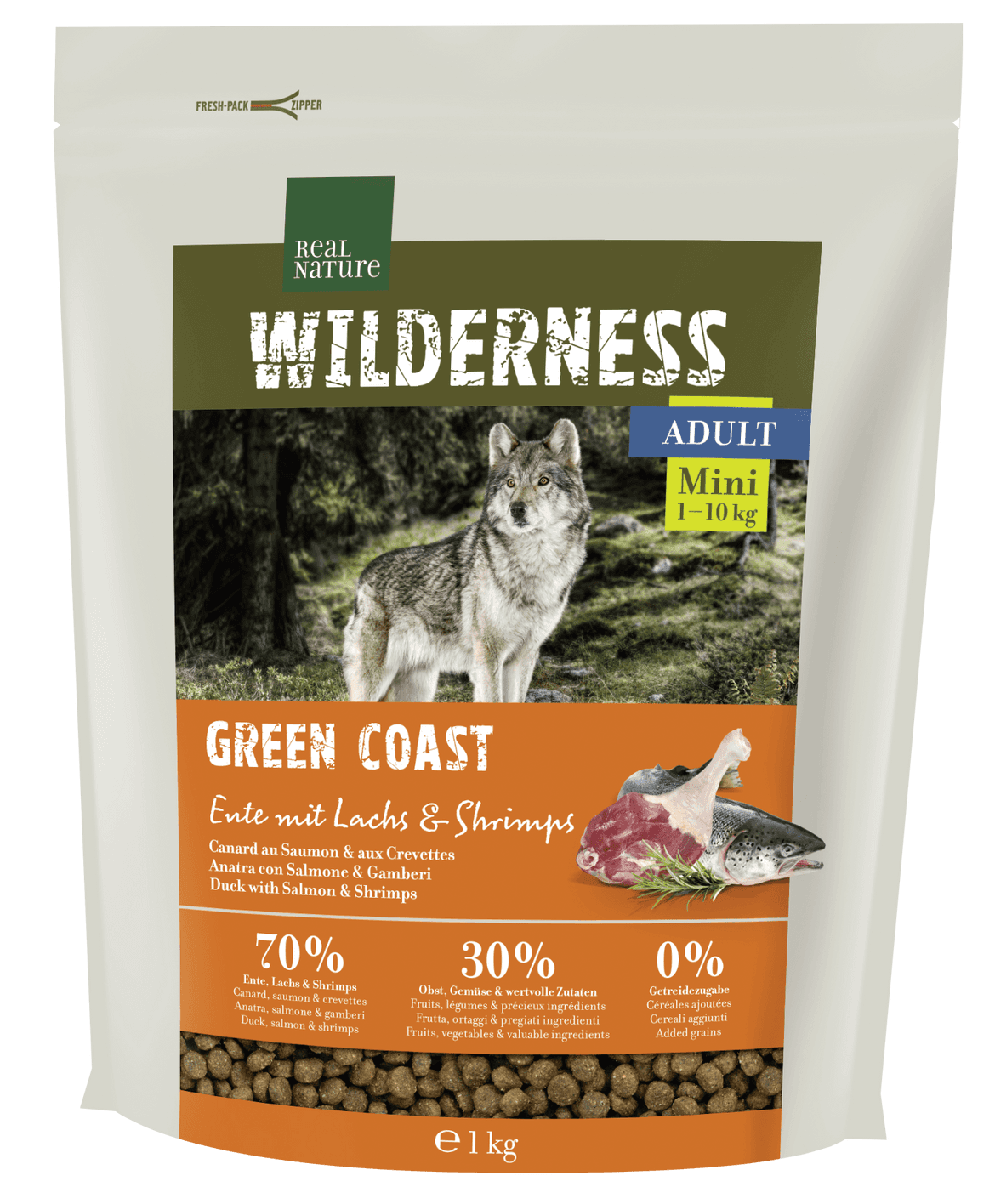 Real Nature Wilderness száraz kutyaeledel mini adult lazac& garnéla