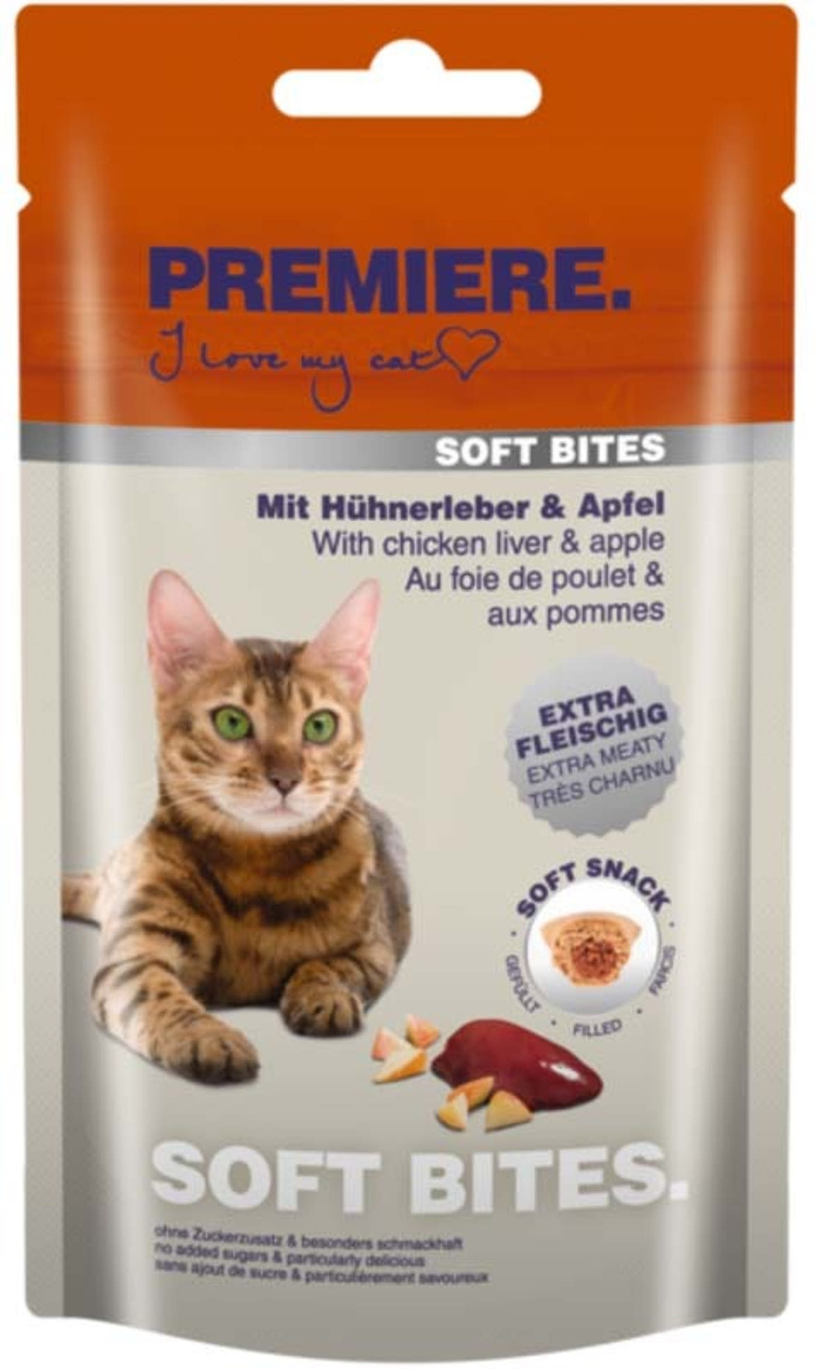 Premiere Soft Bites macska jutalomfalat csirkemáj& alma
