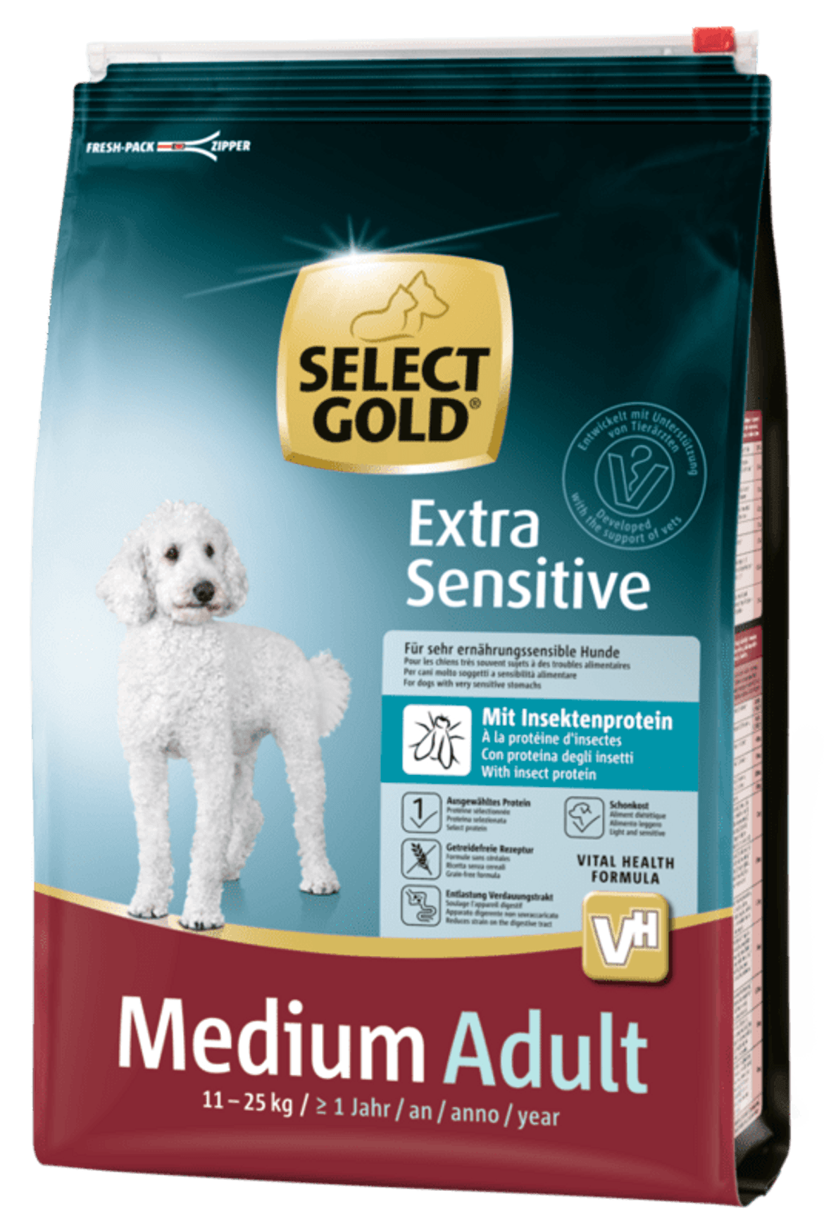 Select Gold Extra Sensitive száraz kutyaeledel medium adult rovarprotein