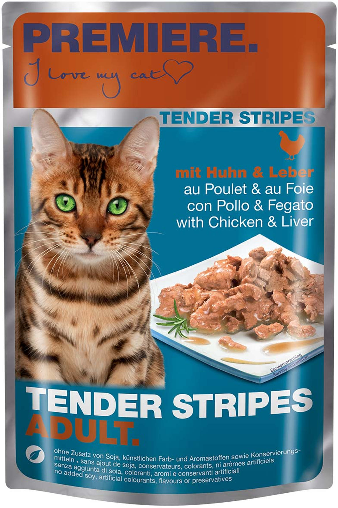 Premiere Tender Stripes macska tasak adult csirke& máj
