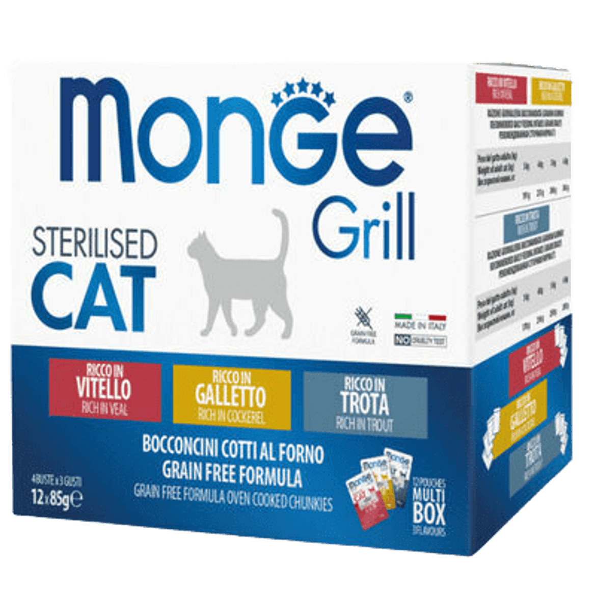 MONGE Grill macska tasak MP steril 12x85g