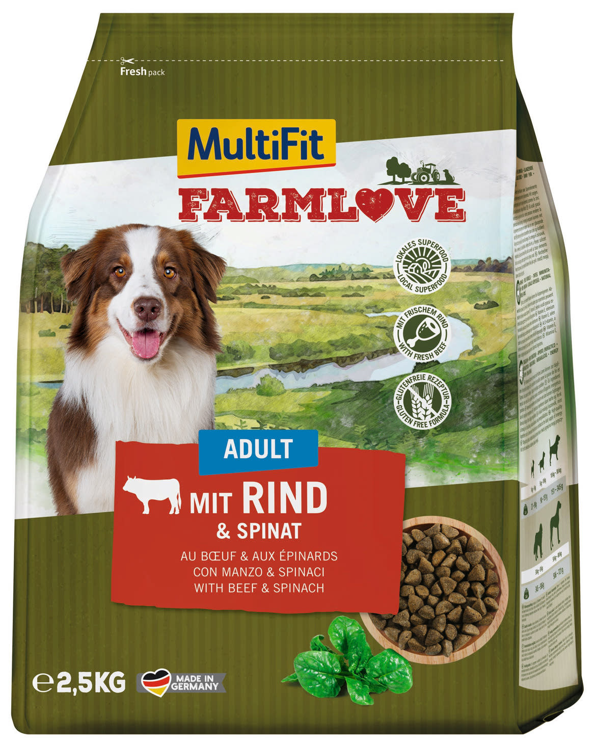 MultiFit Farmlove száraz kutyaeledel adult marha&spenót