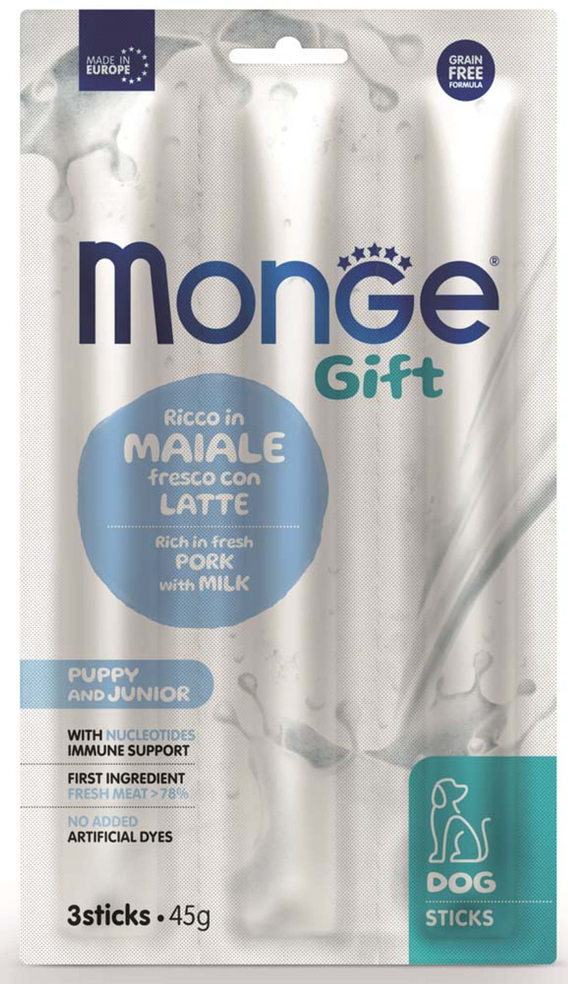 MONGE Gift Stick junior kutya jutalomfalat sertés&tej