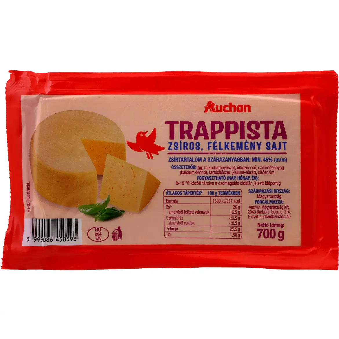 Auchan Nívó trappista sajt felezett