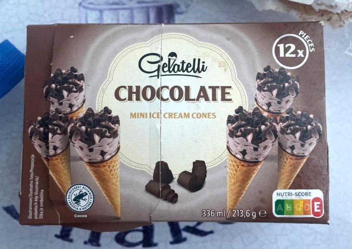 Gelatelli mini csokoládés jégkrém ostyatölcsérben, 12 x 17,8 g