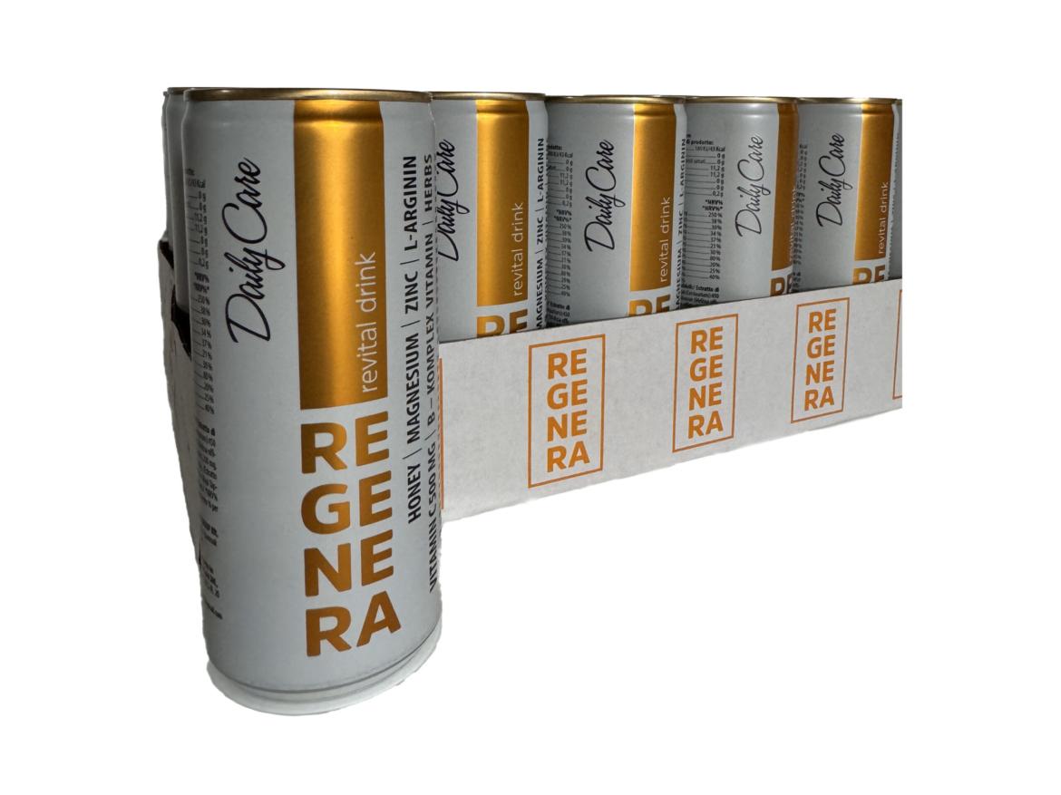Regenera daily care aloe és körte ízű szénsavas üdítőital mézzel, vitaminokkal, magnéziummal, cinkkel, L-argininnel és gyógynövényekkel, nem betétdíjas, 0,25 L