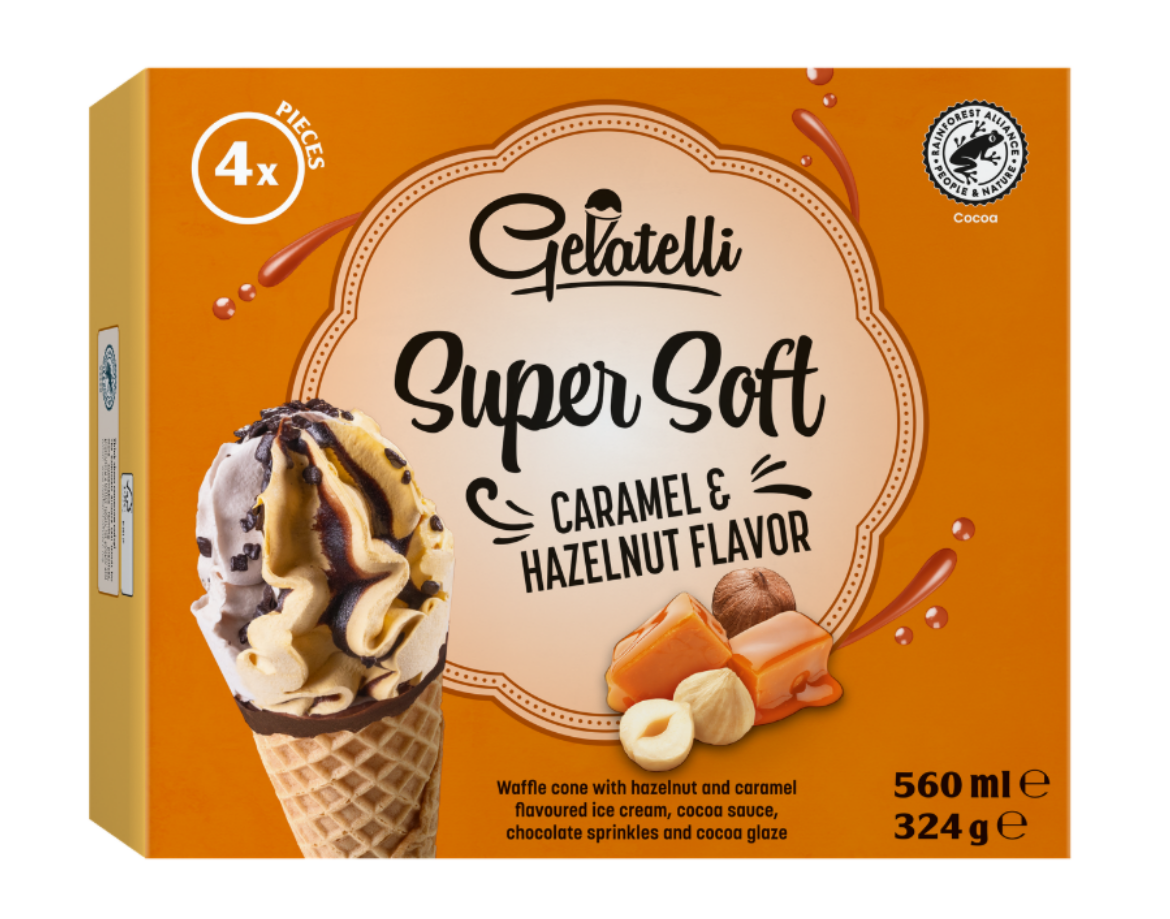 Gelatelli tölcséres jégkrém, mogyorós-karamellás 4db