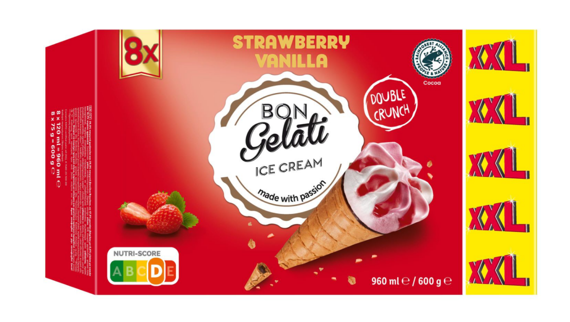 Bon gelati Tölcséres jégkrém vanília-eper 8db