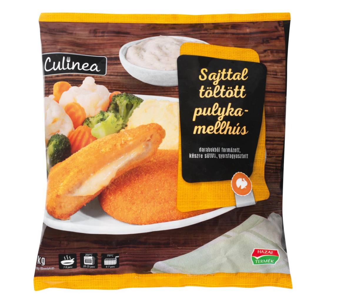 Culinea Sajttal töltött pulykamell panírozott készre sütött, gyorsfagyasztott