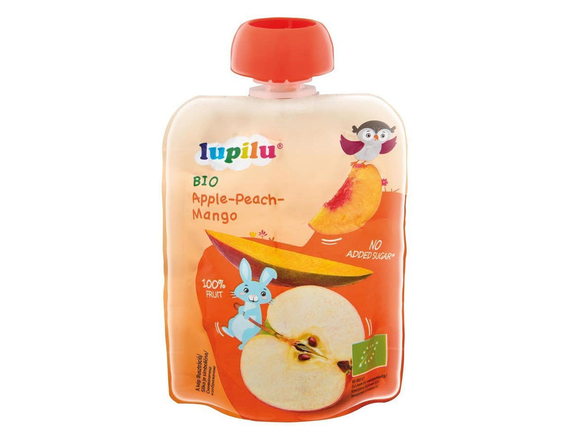 Lupilu Bio gyümölcspüré alma-barack-mangó, 4 hónapos kortól 4x90 g, 360 g