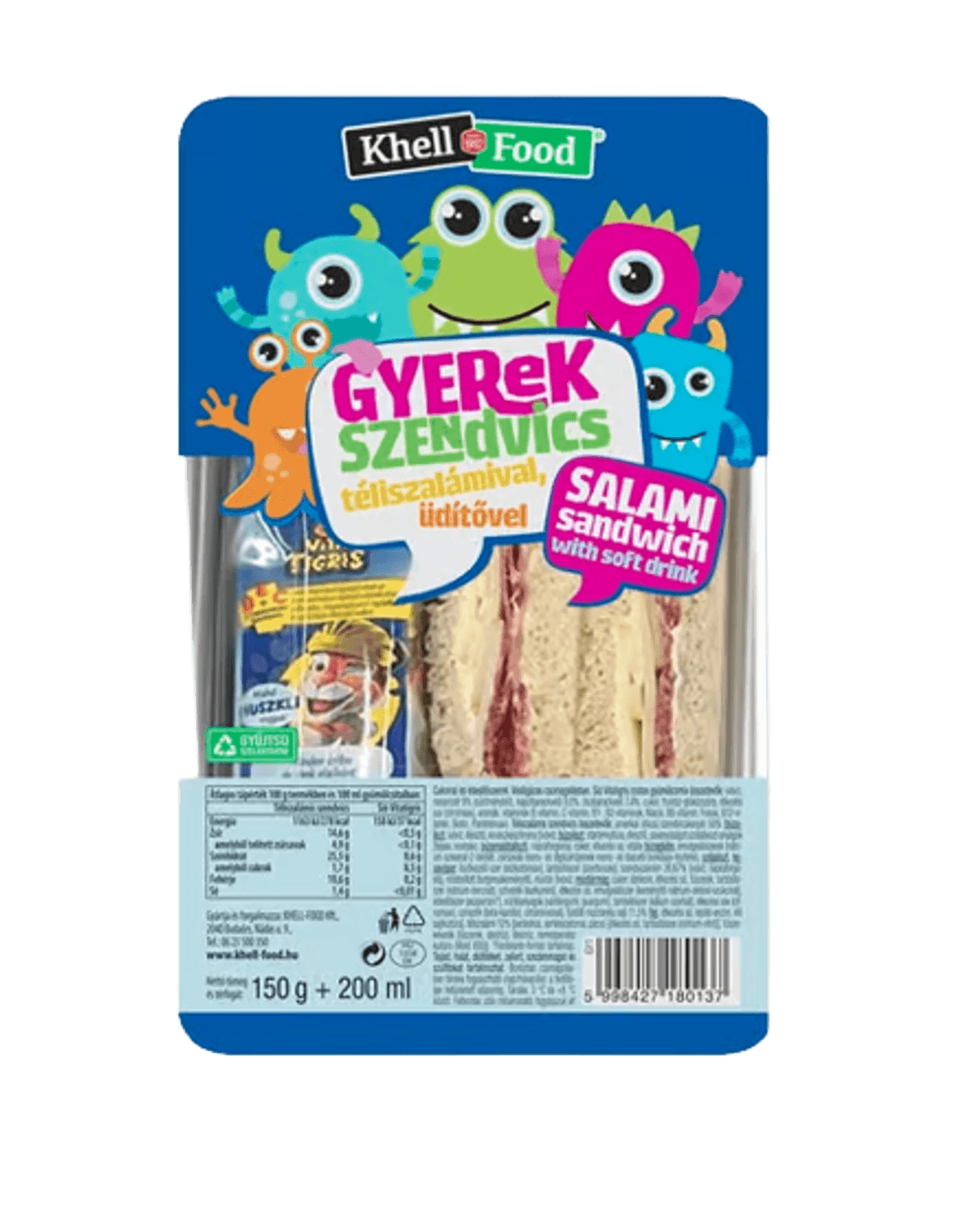 Khell Food Gyerek téliszalámis szendvics üdítővel 150gr+200ml