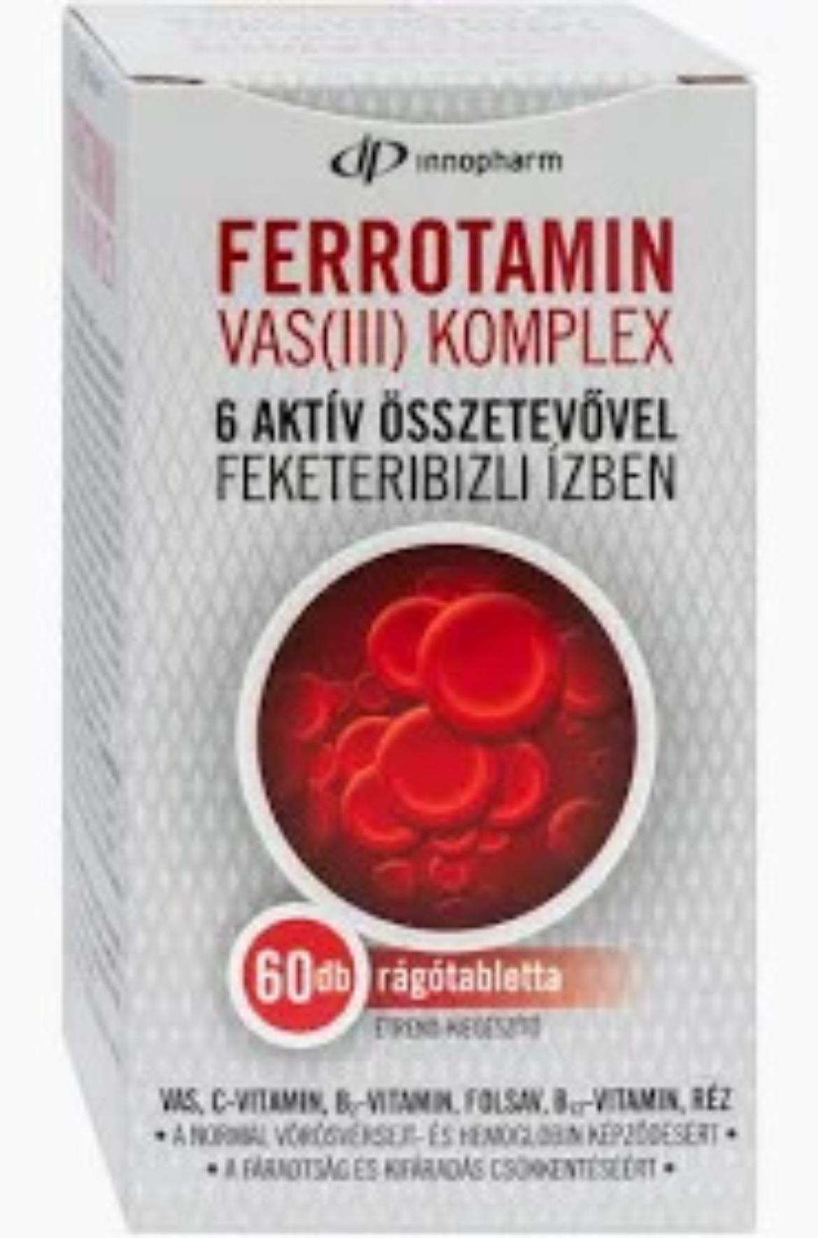 Innopharm Ferrotamin Vas (III) komplex rágótabletta 6 aktív összetevővel