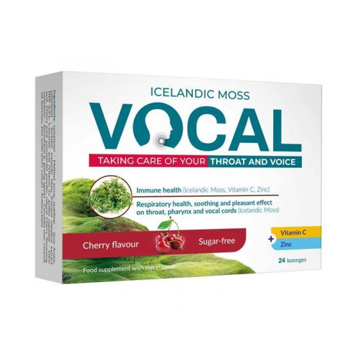 Vocal szopogatótabletta izlandi zuzmóval, C-vitaminnal cseresznye ízű