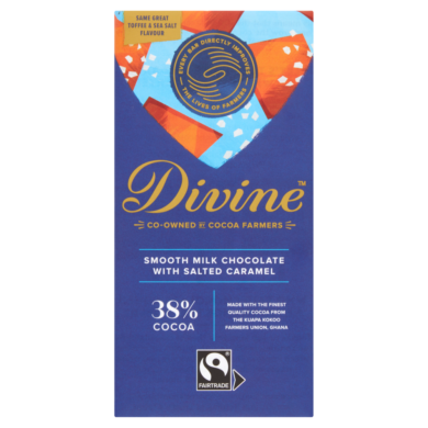 Divine Fairtrade sós karamellás tejcsokoládé 90g