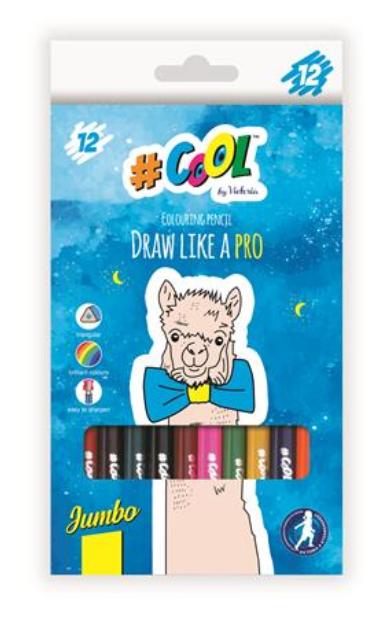 Színes ceruza készlet, háromszögletű, vastag, COOL BY VICTORIA, 12 különböző szín