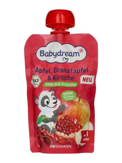Babydream Bio gyümölcspüré, alma-gránátalma-meggy – 1 éves kortól
