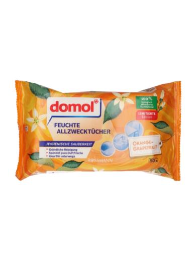 Domol univerzális nedves felülettisztító törlőkendő narancs és grapefruit illattal  2x50 db