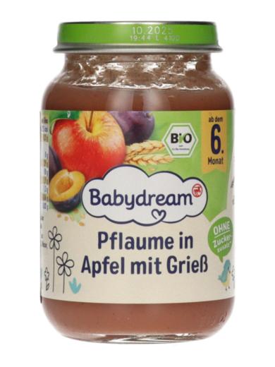 Babydream Bio bébidesszert szilvával, almával és búzadarával 6 hónapos kortól