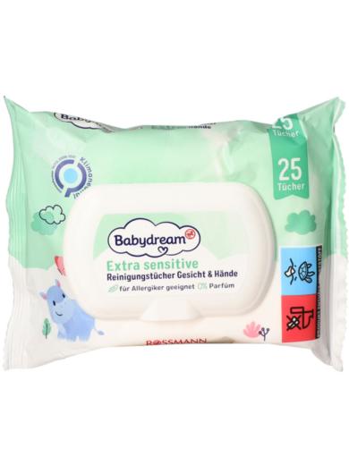 Babydream Extra Sensitive arc-és kéztörlő