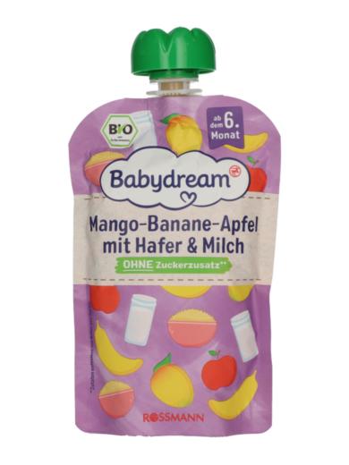 Babydream bio gyümölcs püré mangó-banán-alma-zab 6 hónapos kortól