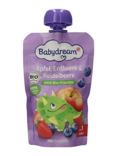 Babydream Bio gyümölcspüré alma-eper-áfonya 12 hónapos kortól