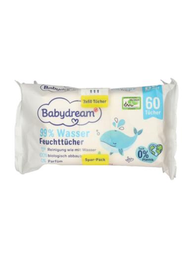 Babydream Extra Sensitive törlőkendő 99% vízzel (3x60 db)