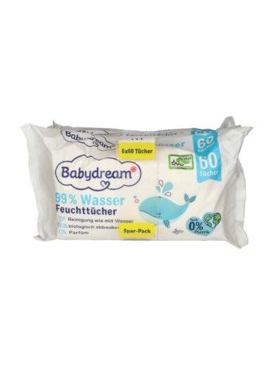 Babydream Extra Sensitive törlőkendő 99% vízzel (6x60 db)