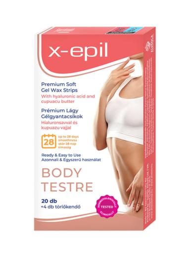 X-Epil hidratáló gélgyantacsíkok testre hialuronsavval és kupuazu vajjal