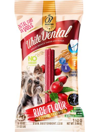 Buster White Dental Sticks rizses jutalomfalat kutyáknak, csipkebogyóval