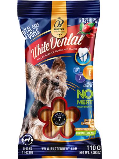 Buster White Dental Sticks kukoricás jutalomfalat kutyáknak, csipkebogyóval
