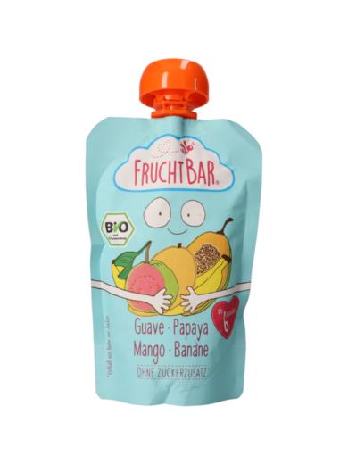 Fruchtbar Bio gyümölcspüré 6 hónapos kortól guava, papaya, mangó, banán