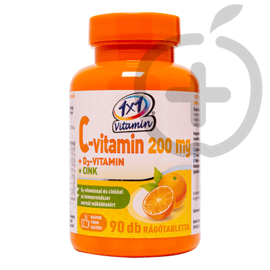1x1 Vitaday C-vitamin 200 mg +D3-vitamin +Cink narancs ízű rágótabletta 90 db