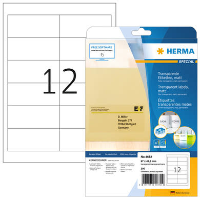 Herma etikett A4, átlátszó, matt, 97x42,3 mm (12)