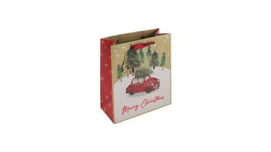 Eurowrap ajándéktasak (21,5x25x10 cm) kraft, piros autó karácsonyi (4).