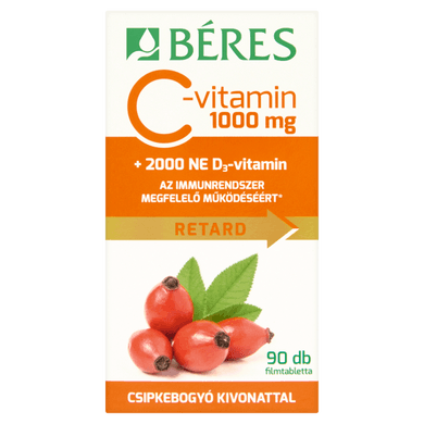 BÃ©res C-vitamin 1000 mg retard filmtabletta csipkebogyÃ³ kivonattal