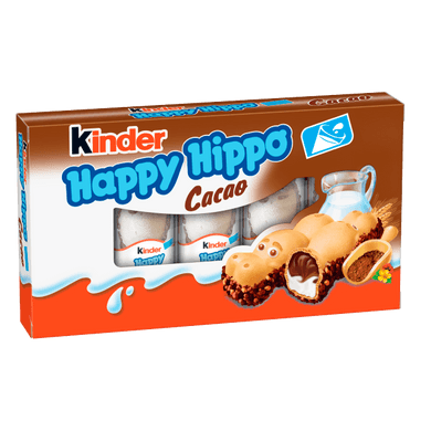Kinder Happy Hippo Cacao kakaós és tejes krémmel töltött ropogós ostya 5 x 20,7 g (103,5 g)