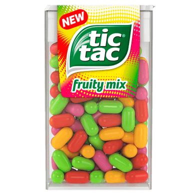 Tic Tac Fruity Mix cseresznye-, marakuja-, citrom-lime, és eper-mentol ízű cukordrazsé
