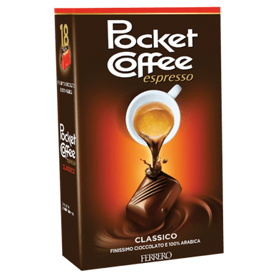 Pocket Coffee Espresso csokolÃ¡dÃ© Ã©s tejcsokolÃ¡dÃ© pralinÃ© valÃ³di folyÃ©kony kÃ¡vÃ©val tÃ¶ltve 18 db