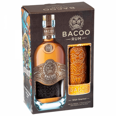 Rum Bacoo 11 éves díszdobozban Tiki korsóval 40%