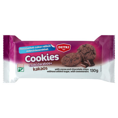 Detki Cookies csokidarabos + kakaós omlós keksz hozzáadott cukor nélkül, édesítőszerekkel