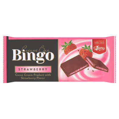 Leona Bingo eper ízű krémmel töltött tábla kakaós tejbevonómasszából