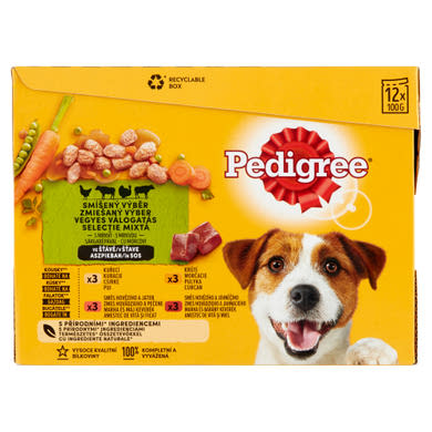 Pedigree teljes értékű vegyes válogatás eledel felnőtt kutyák részére sárgarépával 12 x