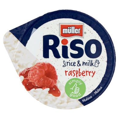 Müller Riso tejberizs desszert málna készítménnyel