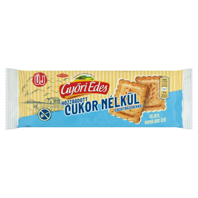 Győri Édes vaníliás ízű, tejes keksz teljes kiőrlésű búzaliszttel és édesítőszerekkel