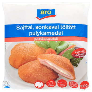Aro gyorsfagyasztott sajttal, sonkával töltött pulykamedál