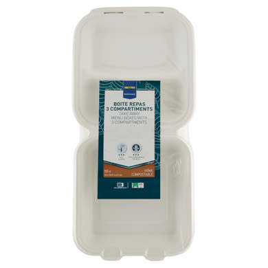 Metro Professional 800 ml-es 3 részes biológiailag lebomló, eldobható elviteles menü doboz